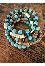Fame Accessories Assorted Western Wood and Turquoise Beaded Bracelets