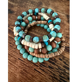 Fame Accessories Assorted Western Wood and Turquoise Beaded Bracelets