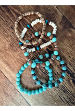Fame Accessories Assorted Western Wood and Turquoise Beaded Bracelets