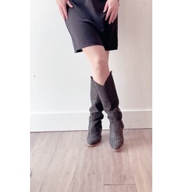Let's See Style Alice 15 extended knee height rhinestone western boot (Black)