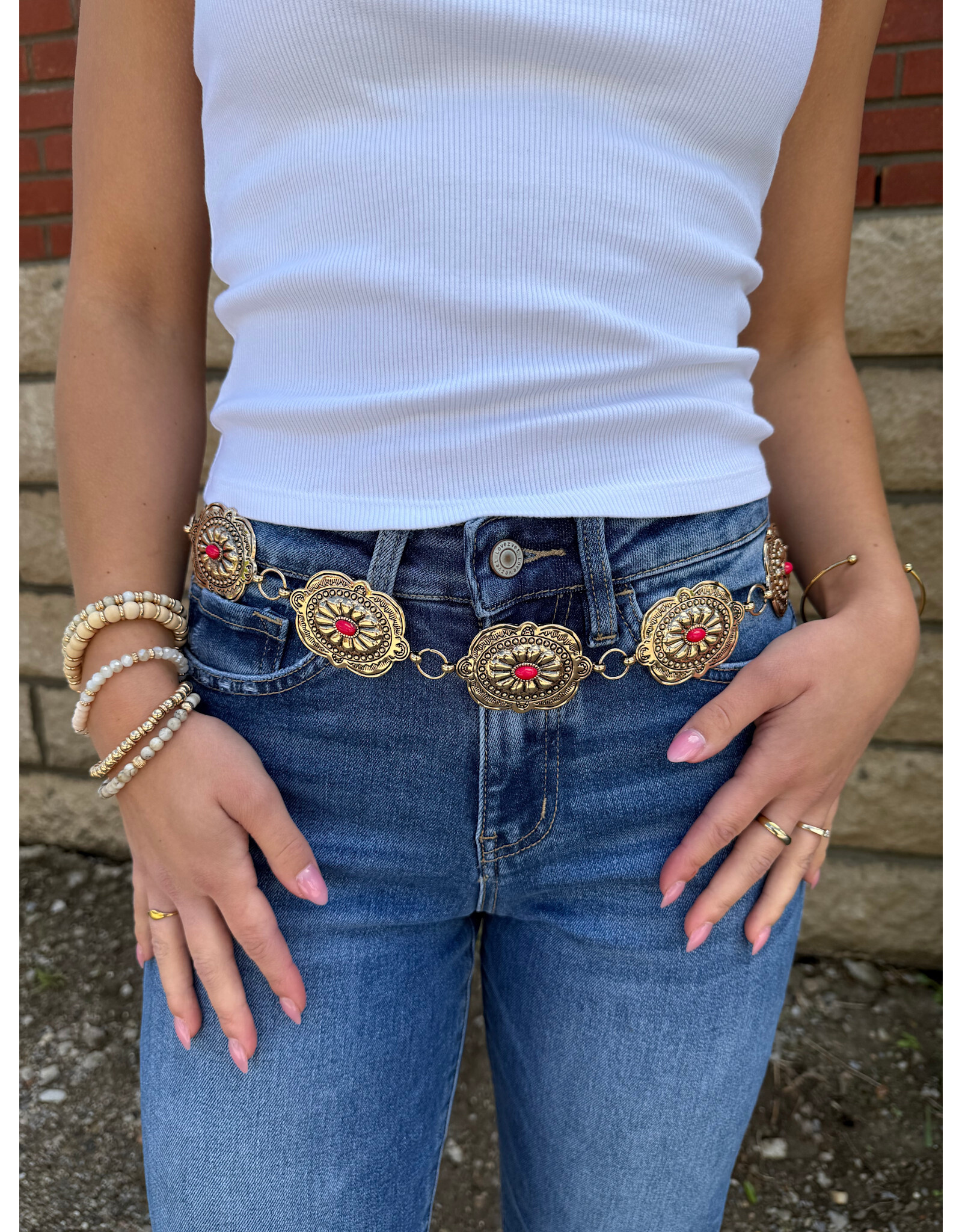 Fame Accessories Western Concho Chain Link Belt