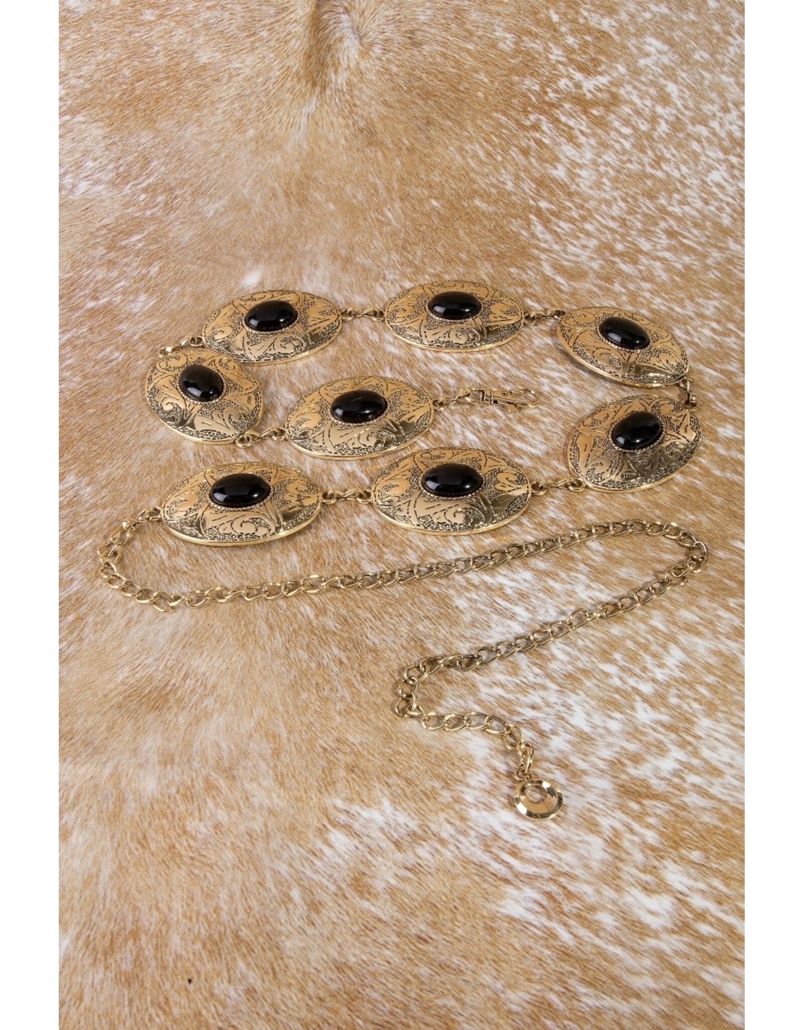 Fame Accessories Oval Stone Western Concho Chain Belt