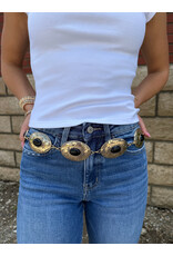 Fame Accessories Oval Stone Western Concho Chain Belt