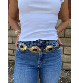 Fame Accessories Oval Stone Western Concho Chain Belt