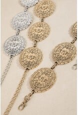 Fame Accessories Floral Concho Western Chain Belt (Gold)