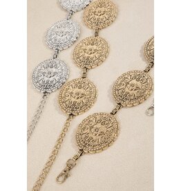 Fame Accessories Floral Concho Western Chain Belt (Gold)