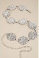 Fame Accessories Floral Concho Western Chain Belt (Silver)