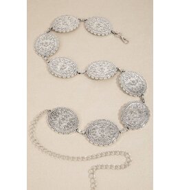 Fame Accessories Floral Concho Western Chain Belt (Silver)