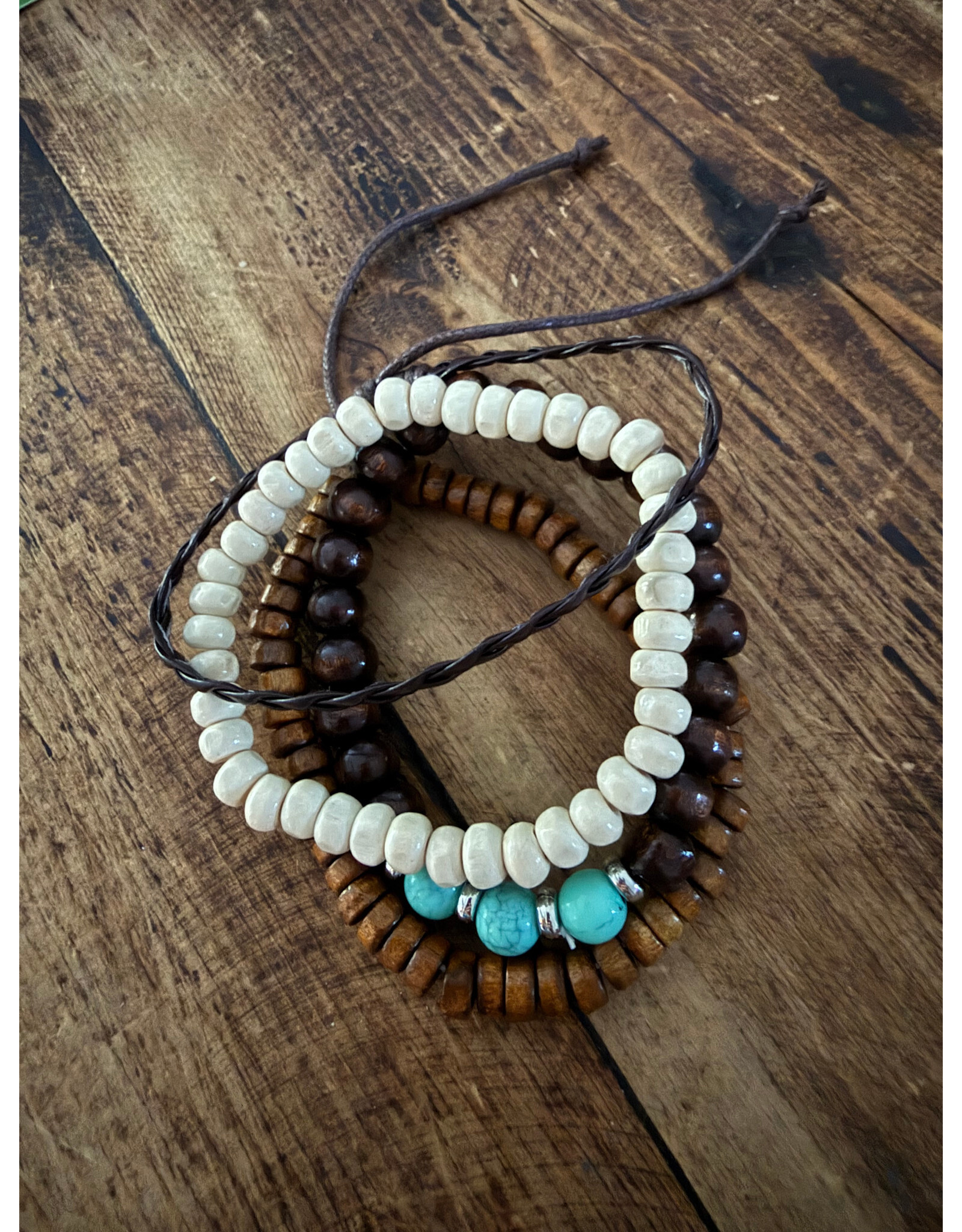 Fame Accessories Western Wooden Bead and Braid Stackable Bracelets