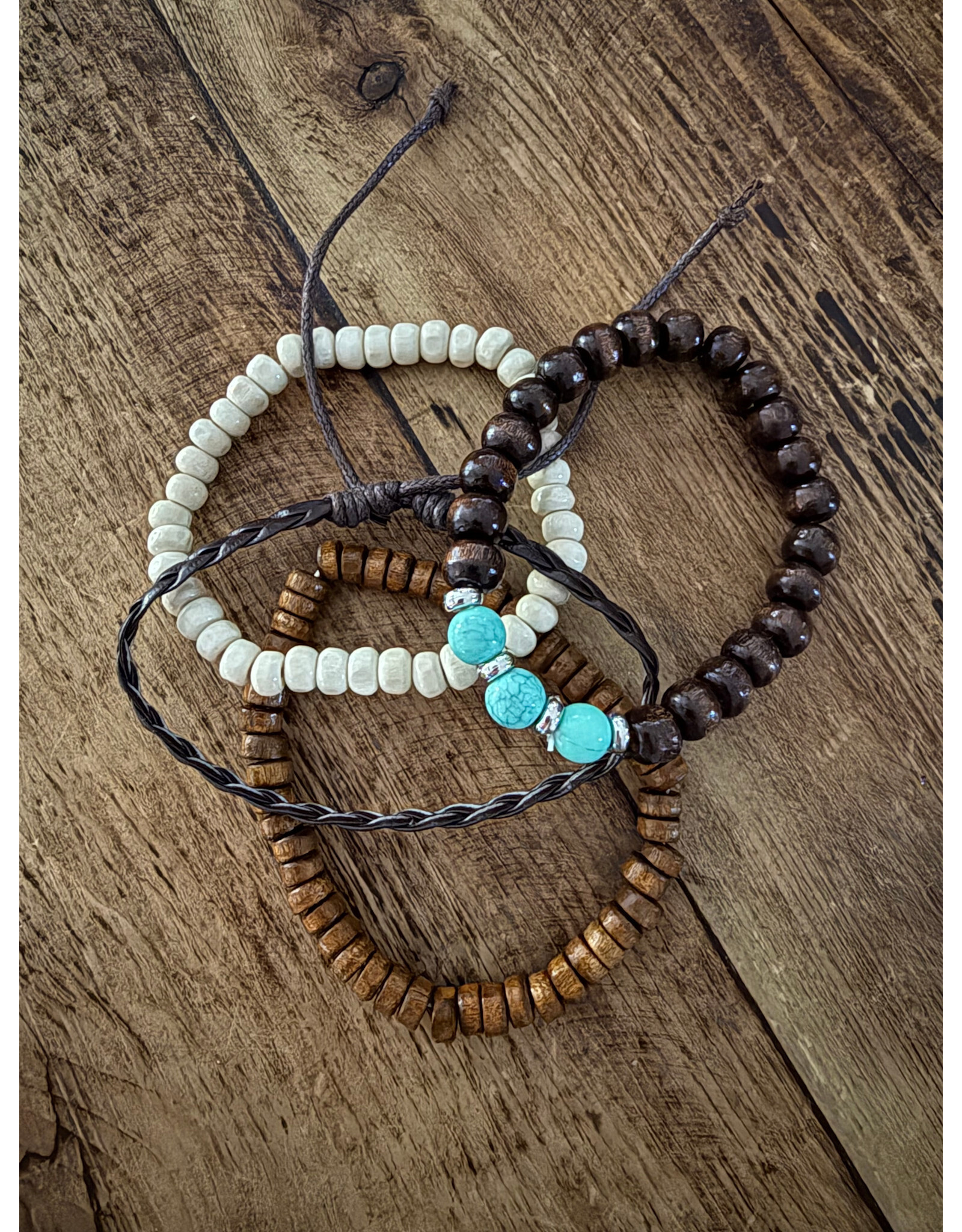 Fame Accessories Western Wooden Bead and Braid Stackable Bracelets