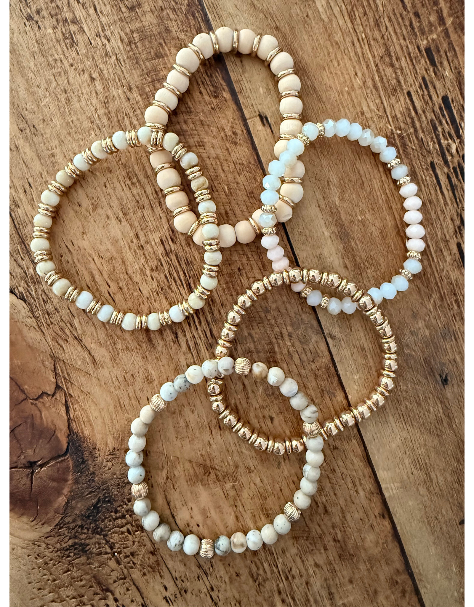 L&B Creations Assorted Natural and Gold Beaded Bracelets