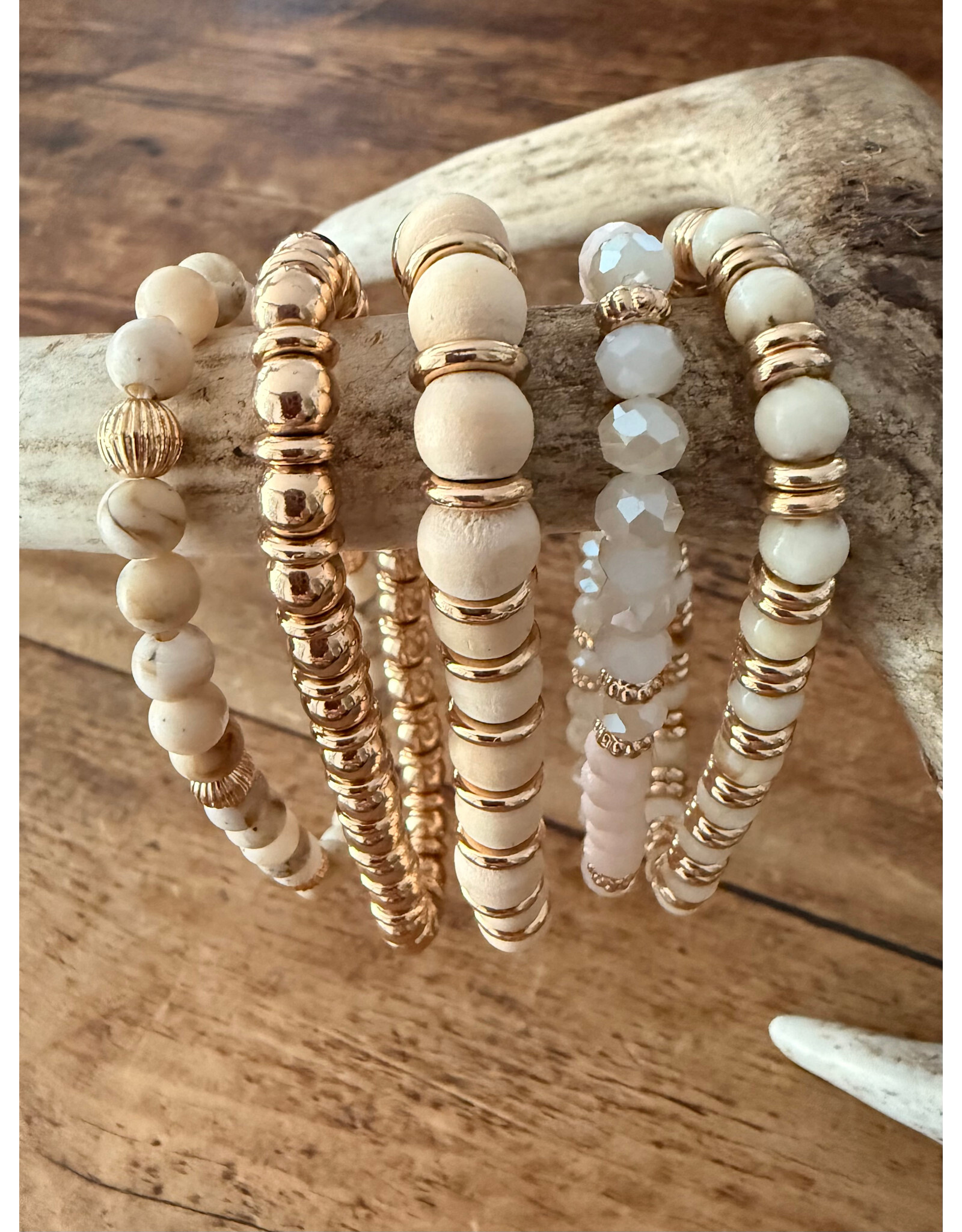 L&B Creations Assorted Natural and Gold Beaded Bracelets