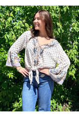 Nostalgia V Neck Long Sleeve Top with Tie Front (Ivory)