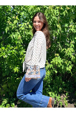 Nostalgia V Neck Long Sleeve Top with Tie Front (Ivory)