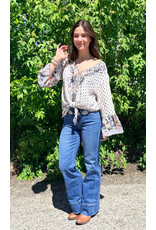 Nostalgia V Neck Long Sleeve Top with Tie Front (Ivory)