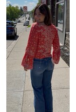 Nostalgia Scarf Print Long Sleeve Top with Tie Front (Flame)