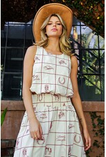 ee:some Western Embroidered Bubble Hem Tank (Cherry / Wood / Cream)