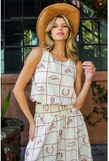 ee:some Western Embroidered Bubble Hem Tank (Cherry / Wood / Cream)