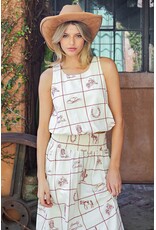 ee:some Western Embroidered Bubble Hem Tank (Cherry / Wood / Cream)