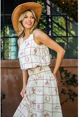 ee:some Western Embroidered Bubble Hem Tank (Cherry / Wood / Cream)