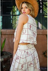 ee:some Western Embroidered Bubble Hem Tank (Cherry / Wood / Cream)