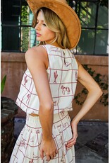 ee:some Western Embroidered Bubble Hem Tank (Cherry / Wood / Cream)