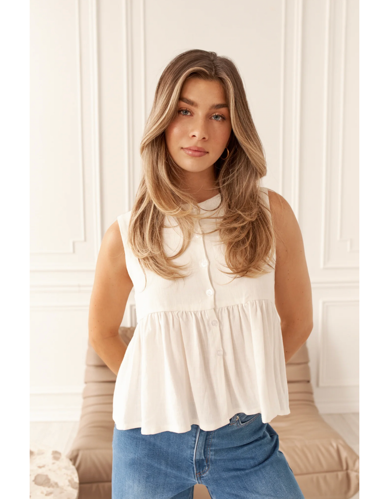 Dailystory Dailystory - Leane Button Up Peplum Tank (Off White)