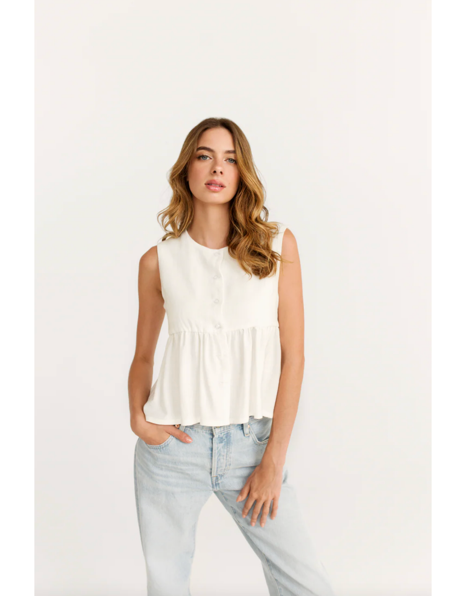 Dailystory Dailystory - Leane Button Up Peplum Tank (Off White)
