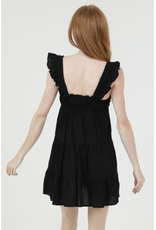Ruffle Cap Sleeve Tiered Short Dress (Black)