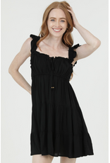 Ruffle Cap Sleeve Tiered Short Dress (Black)