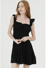 Ruffle Cap Sleeve Tiered Short Dress (Black)