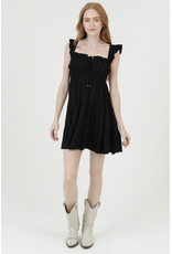 Ruffle Cap Sleeve Tiered Short Dress (Black)