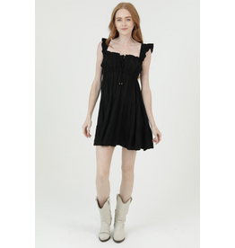 Ruffle Cap Sleeve Tiered Short Dress (Black)