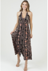 V Neck Halter Neck Maxi Dress (Black)