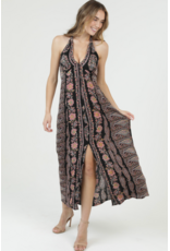 V Neck Halter Neck Maxi Dress (Black)