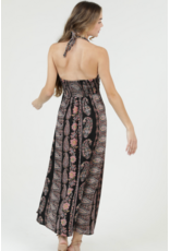 V Neck Halter Neck Maxi Dress (Black)