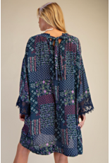 Easel Patchwork Print Flowy Dress (Blueberry)