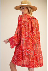 Easel Patchwork Print Flowy Dress (Strawberry)
