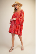 Easel Patchwork Print Flowy Dress (Strawberry)