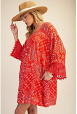 Easel Patchwork Print Flowy Dress (Strawberry)