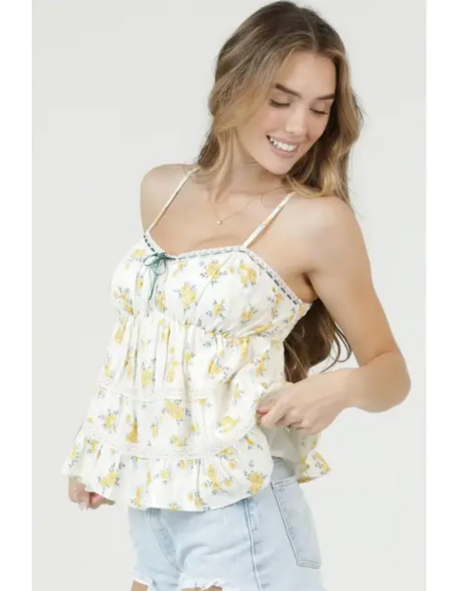 Lace Trimmed Corset Tank (Ivory - Yellow)