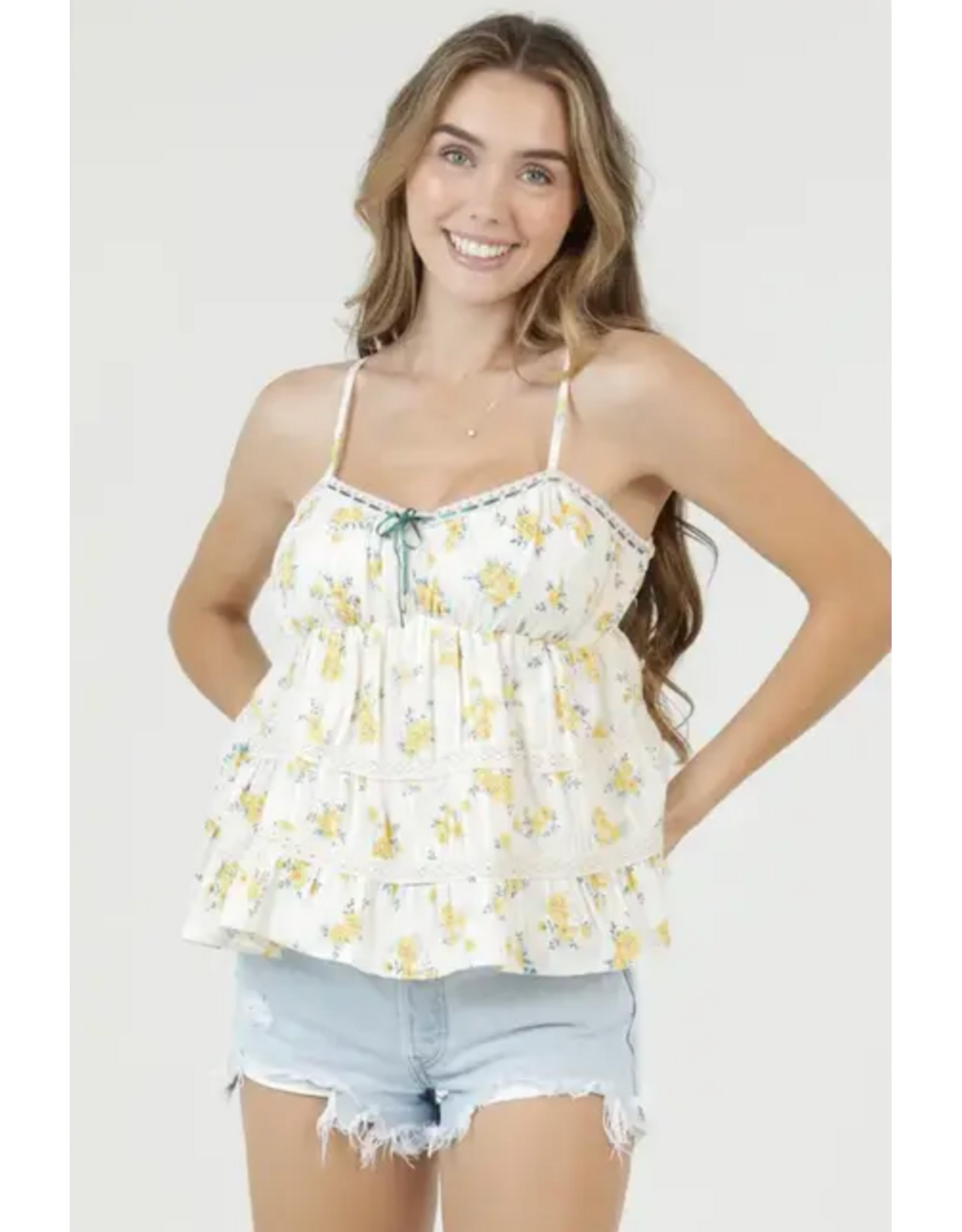 Lace Trimmed Corset Tank (Ivory - Yellow)
