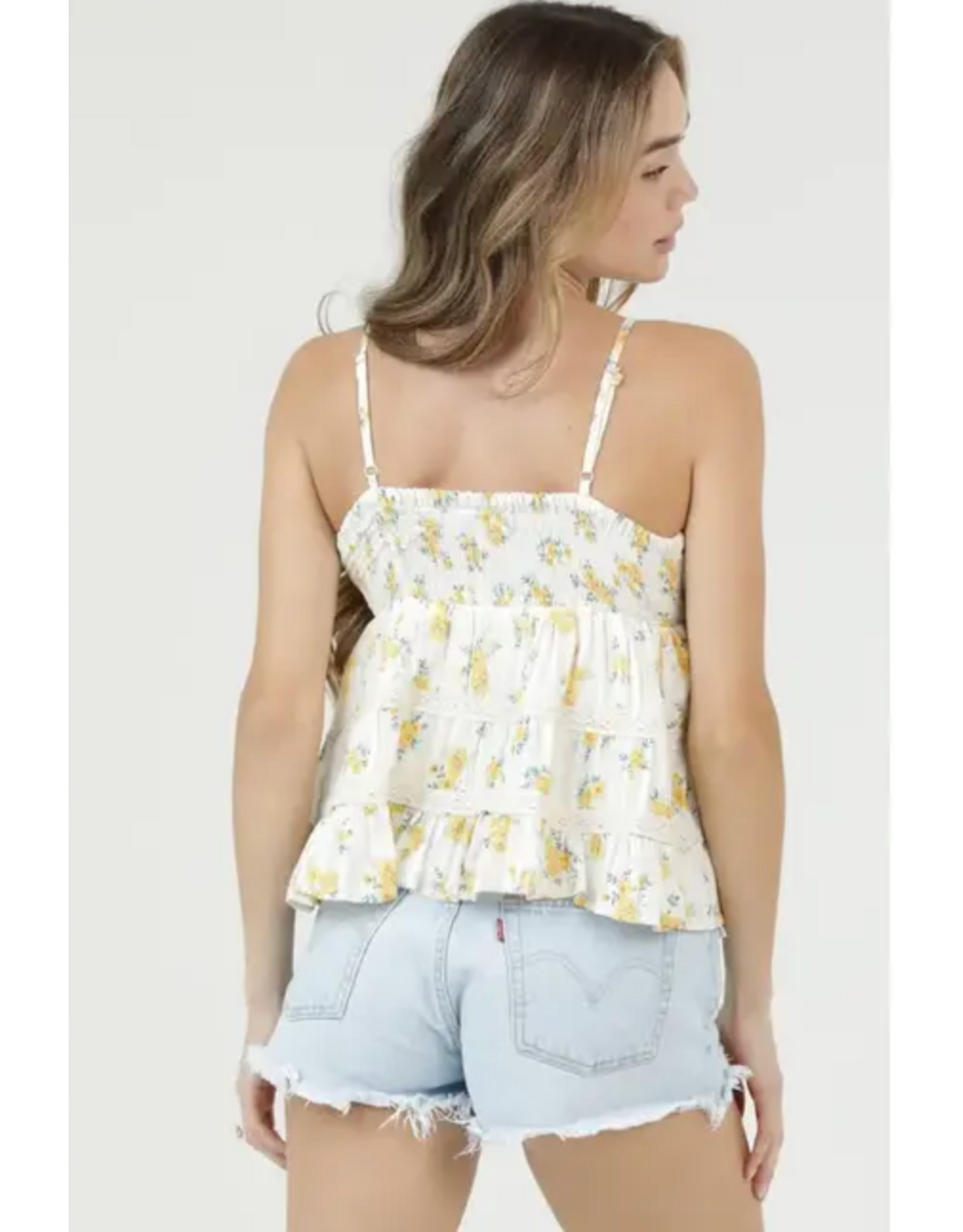 Lace Trimmed Corset Tank (Ivory - Yellow)