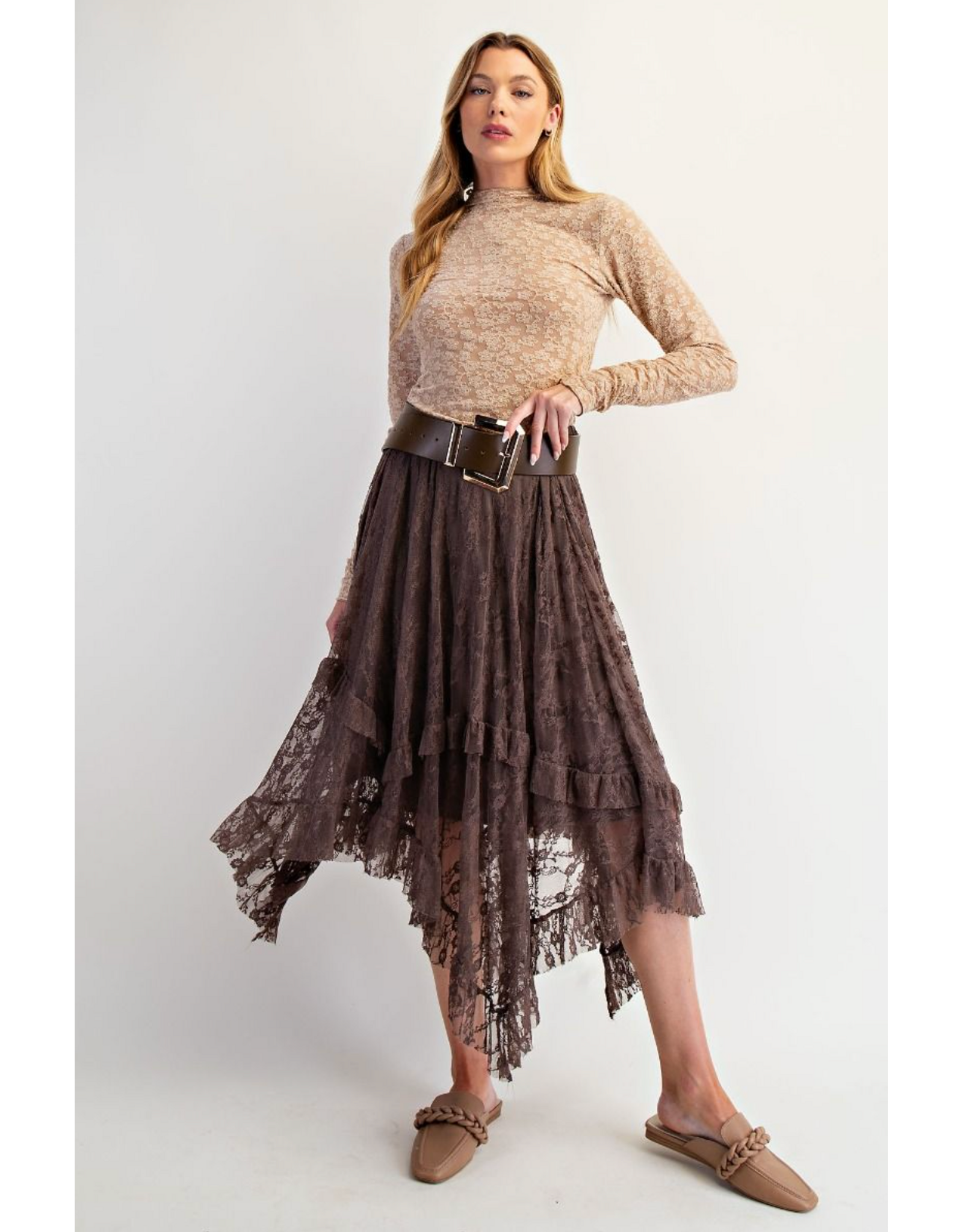 Easel Lace Sharkbite Skirt (Mocha)