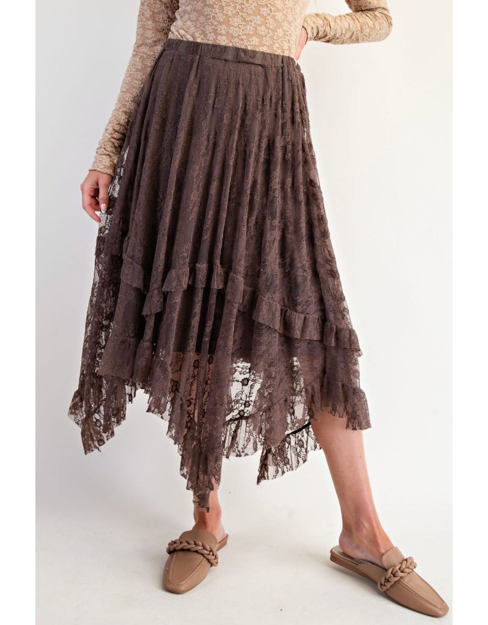 Easel Lace Sharkbite Skirt (Mocha)