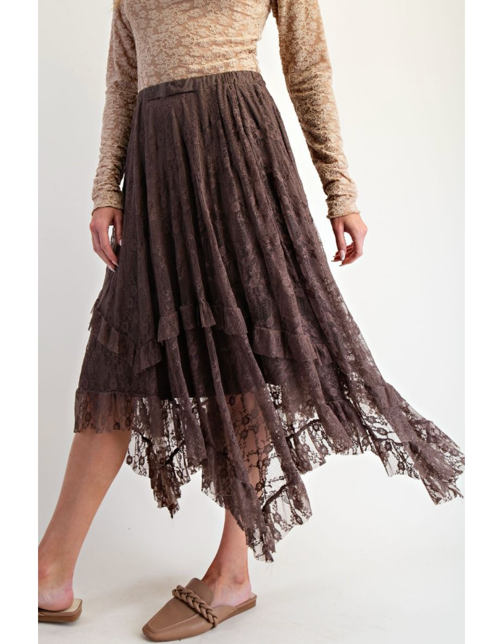 Easel Lace Sharkbite Skirt (Mocha)