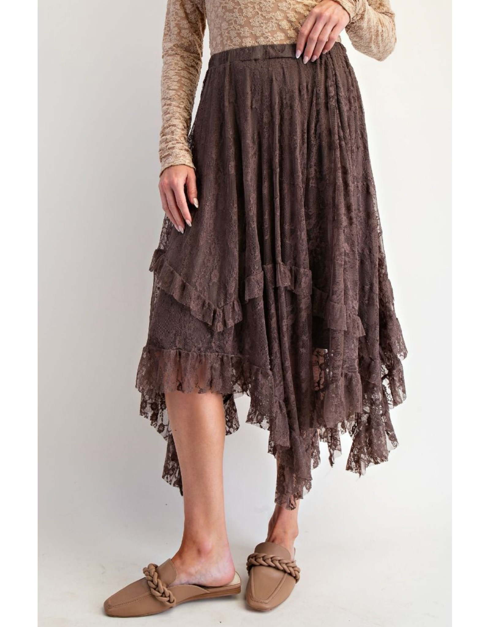 Easel Lace Sharkbite Skirt (Mocha)