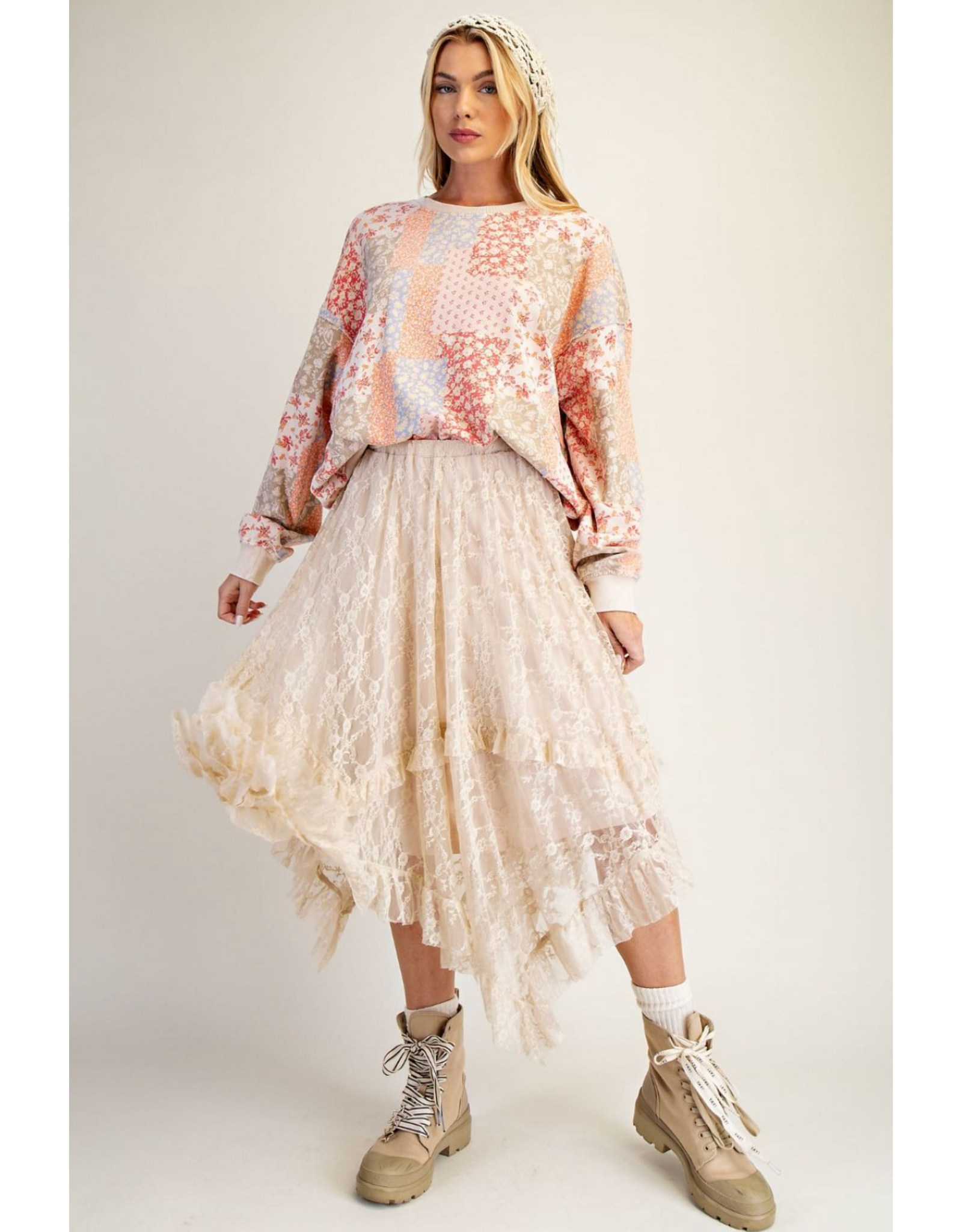 Easel Lace Sharkbite Skirt (Natural)