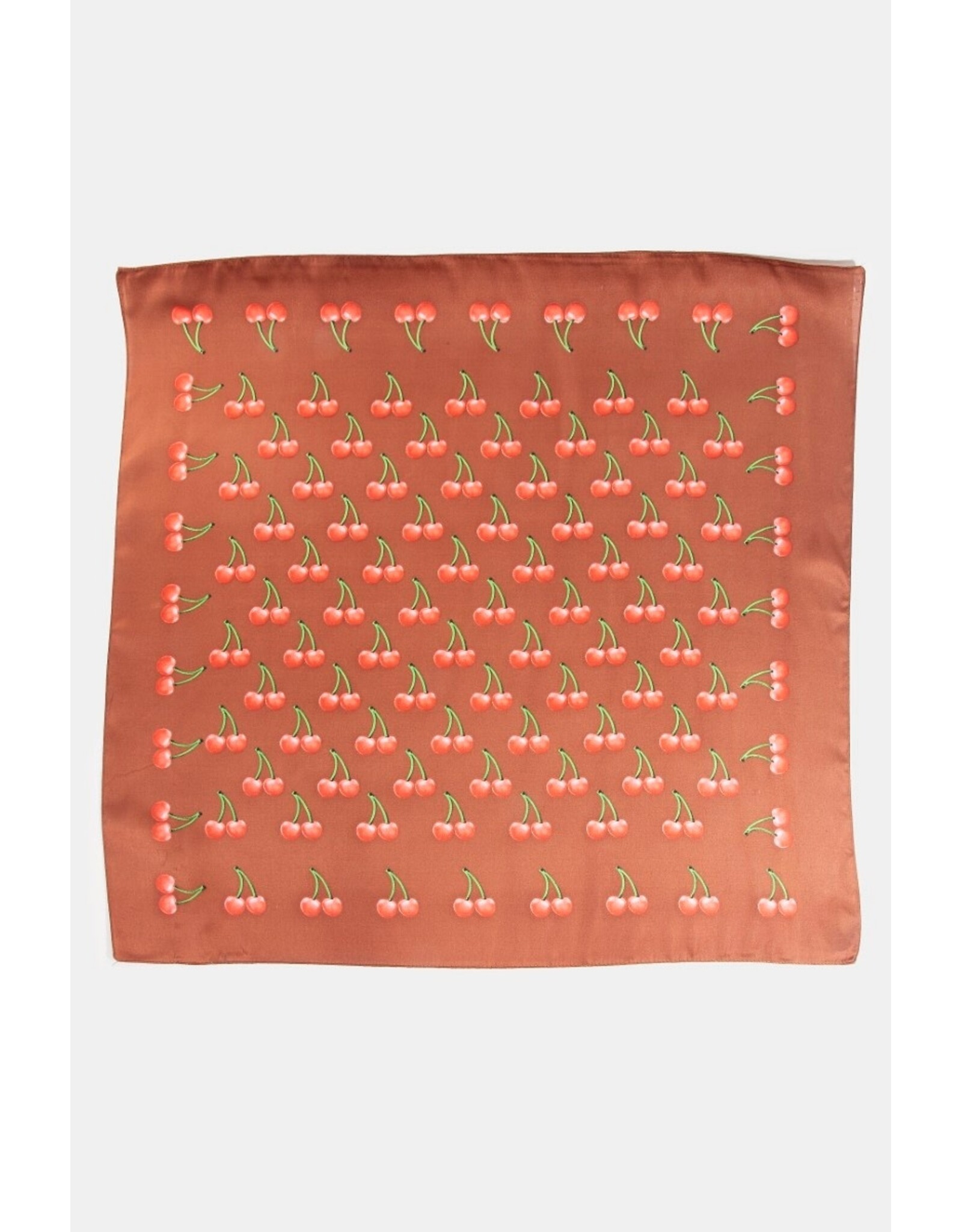 Fame Accessories Cherry Print Brown Square Bandana Scarf