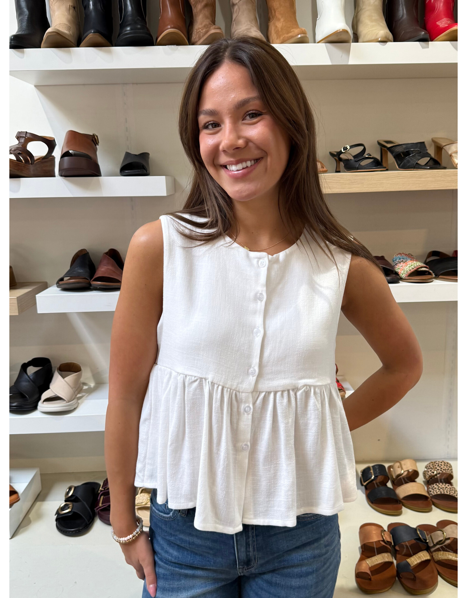 Dailystory Dailystory - Leane Button Up Peplum Tank (Off White)